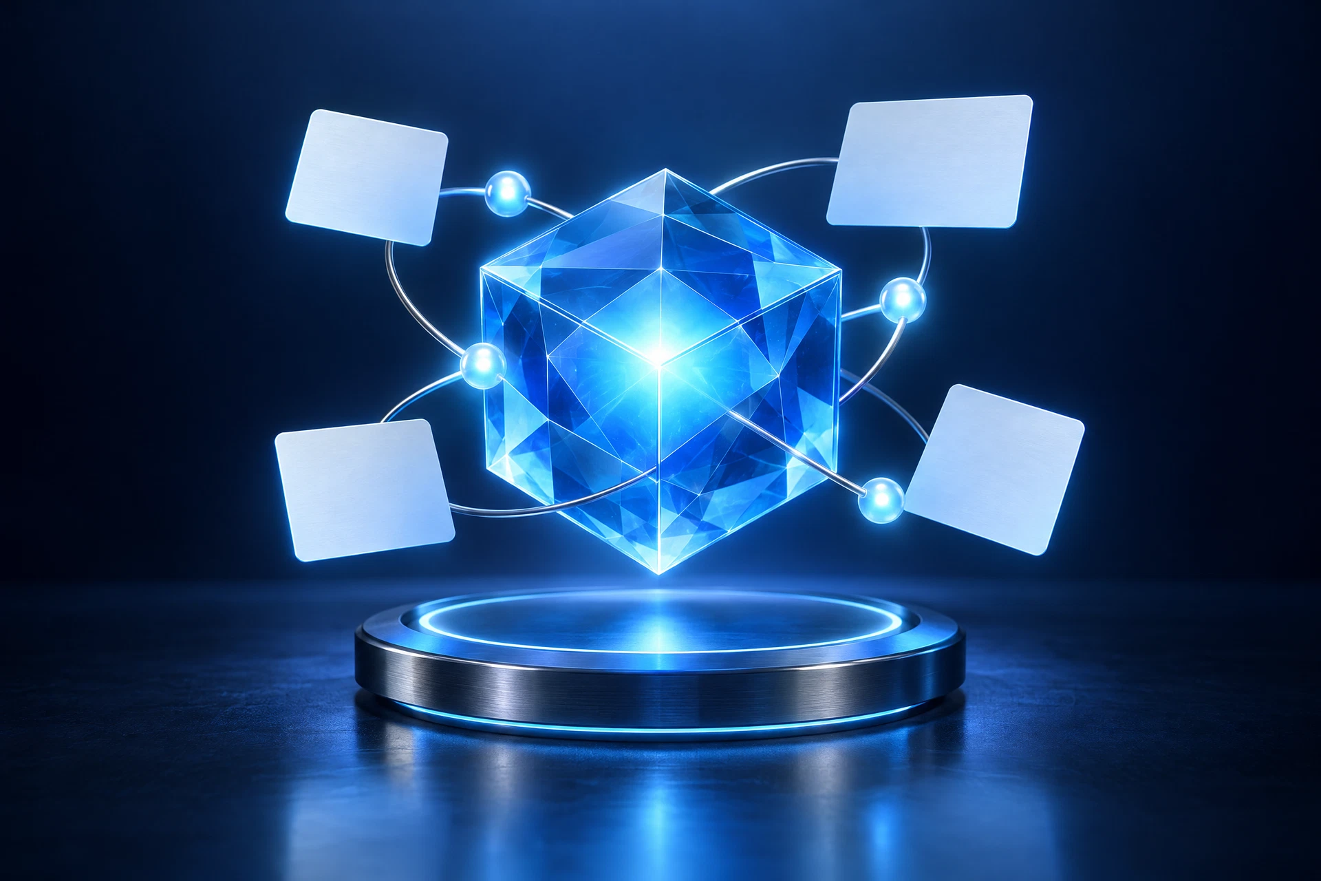 3D AI content concept with glowing idea cards