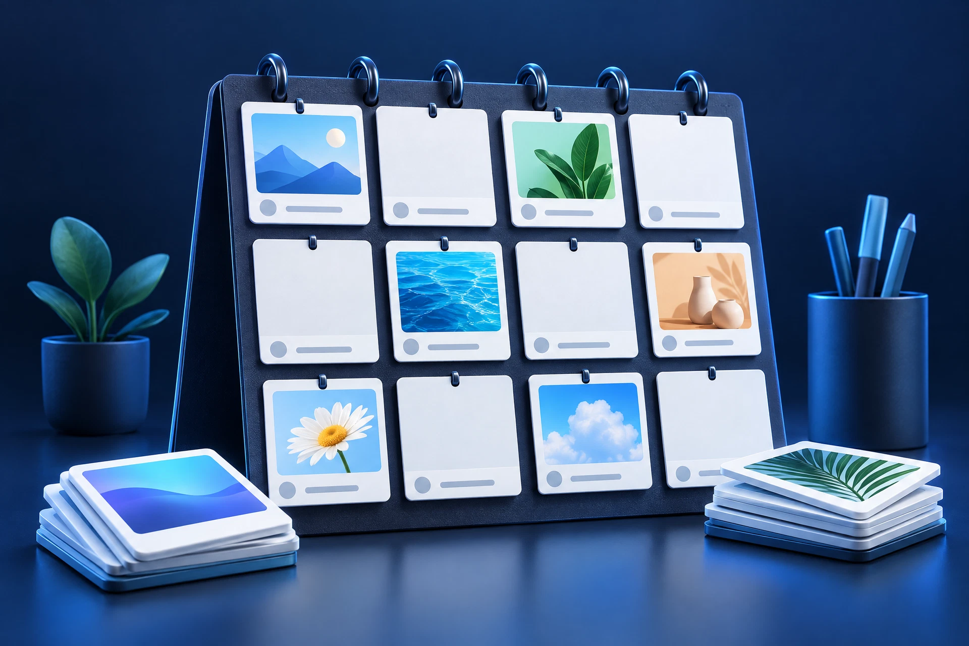 3D set of social content tiles arranged like a package