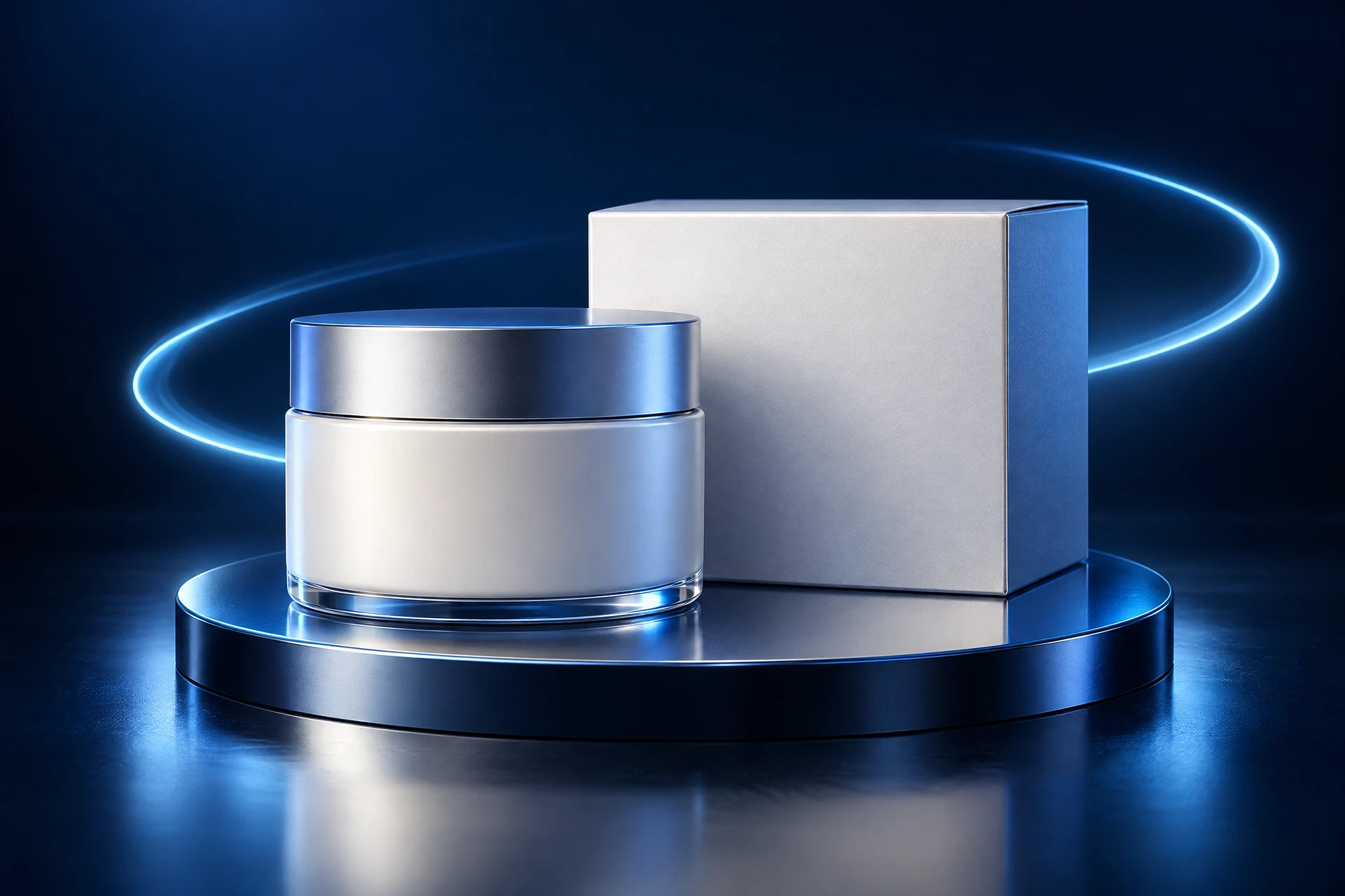 3D unbranded product packaging on a studio platform